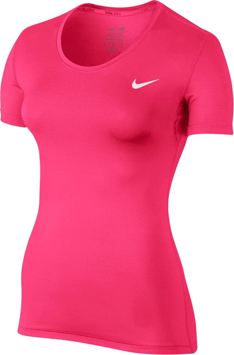 bestuurder Verdachte Aannames, aannames. Raad eens Nike Pro Dri-Fit Hardloop T-shirt Dames Sportshirt - Maat L - Vrouwen - roze/wit  | bol.com