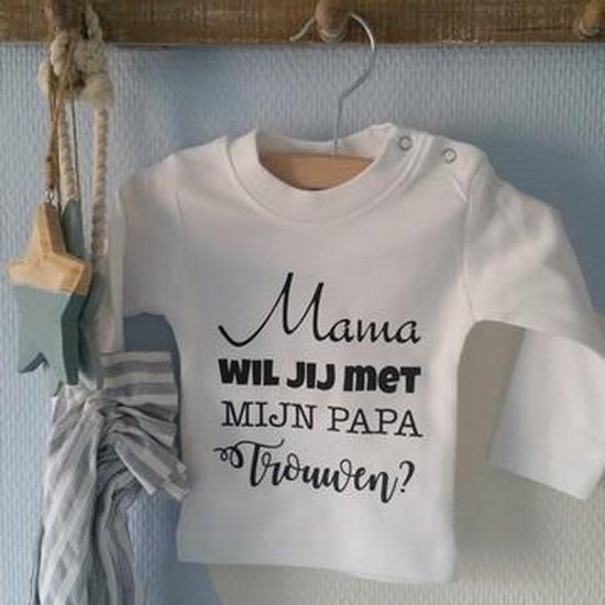 Shirtje Mama wil jij met mijn papa trouwen? | Lange mouw | wit | maat 80