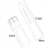 Horlogeband Leer- 16mm Aanzetmaat - Horlogebandje met Naad + Push Pin - Wit - Sarzor