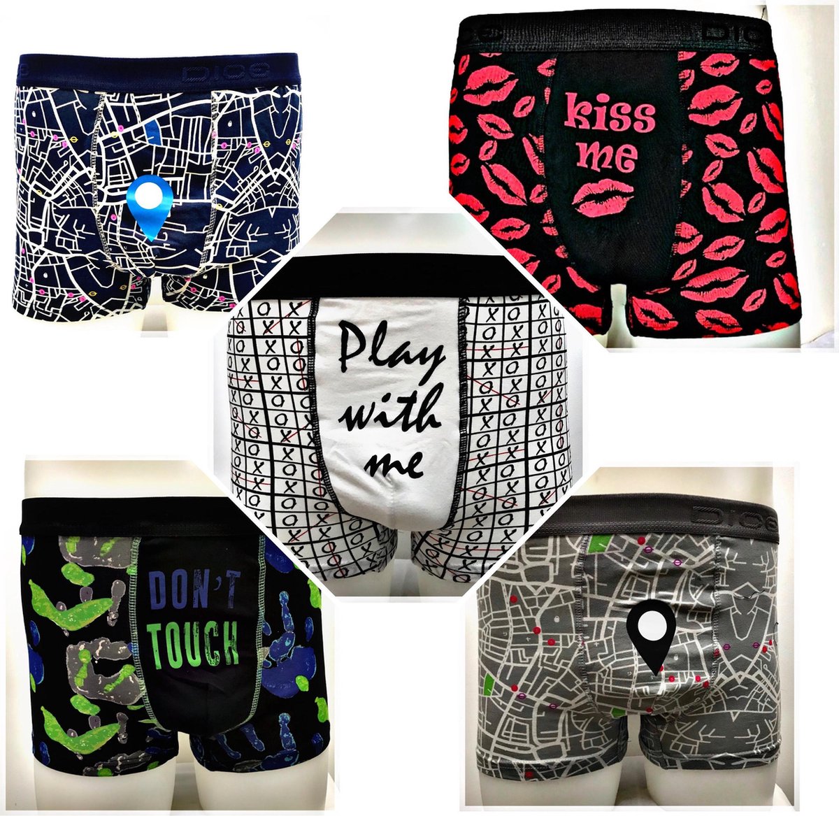 DICE Underwear Heren Boxer all over print Maps blauw maat L