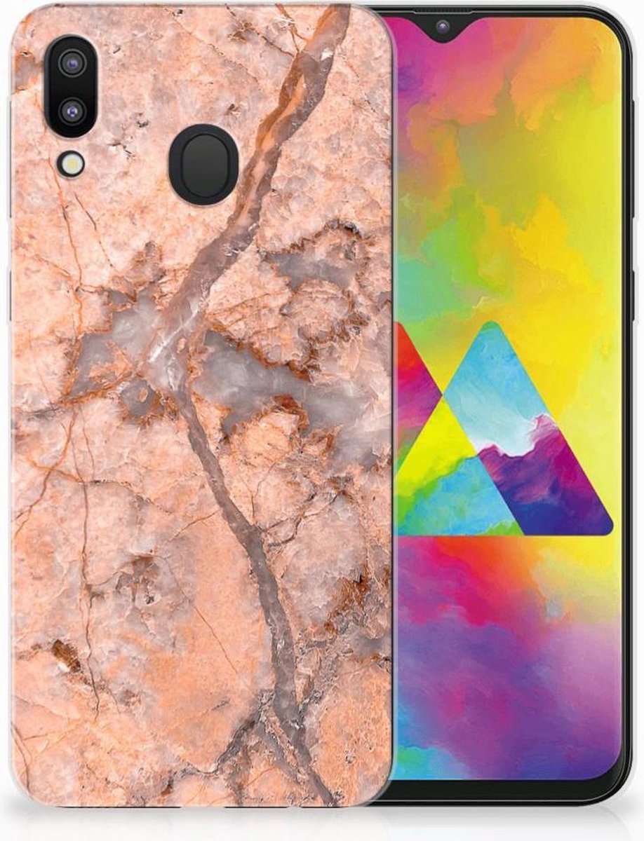 Samsung Galaxy M20 (Power) TPU Siliconen Hoesje Marmer Oranje