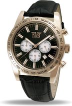 Davis herenhorloge 450 - stalen kast - zwarte leren band - zwarte wijzerplaat - 48 mm - 5ATM