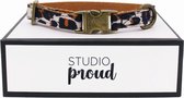 Studio Proud - Halsband - tijgerprint  - bronskleurige accenten - maat M - te combineren met bijpassende riem