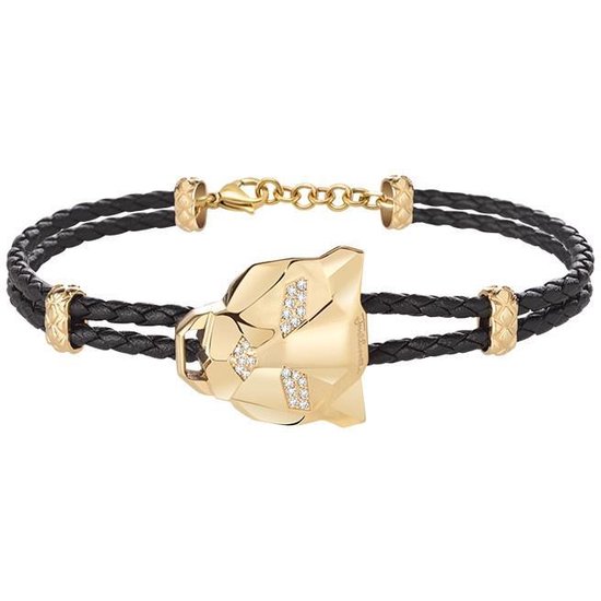 Just Cavalli Just Tiger armband , goud kleurig met zwart leder | bol.com