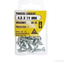 Parkers 4.8 x 19 MM. Lang. Lenskop. verzinkt . 20 stuks hout en metaal schroeven. DeltafiX.