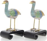 Cloisonné vogel set - emaille vogeltjes blauw multi kleur - 9.5 cm