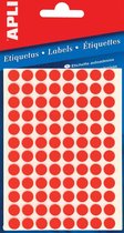 Apli ronde etiketten in etui diameter 8 mm, fluo rouge, 288 stuks, 96 per blad (2079)