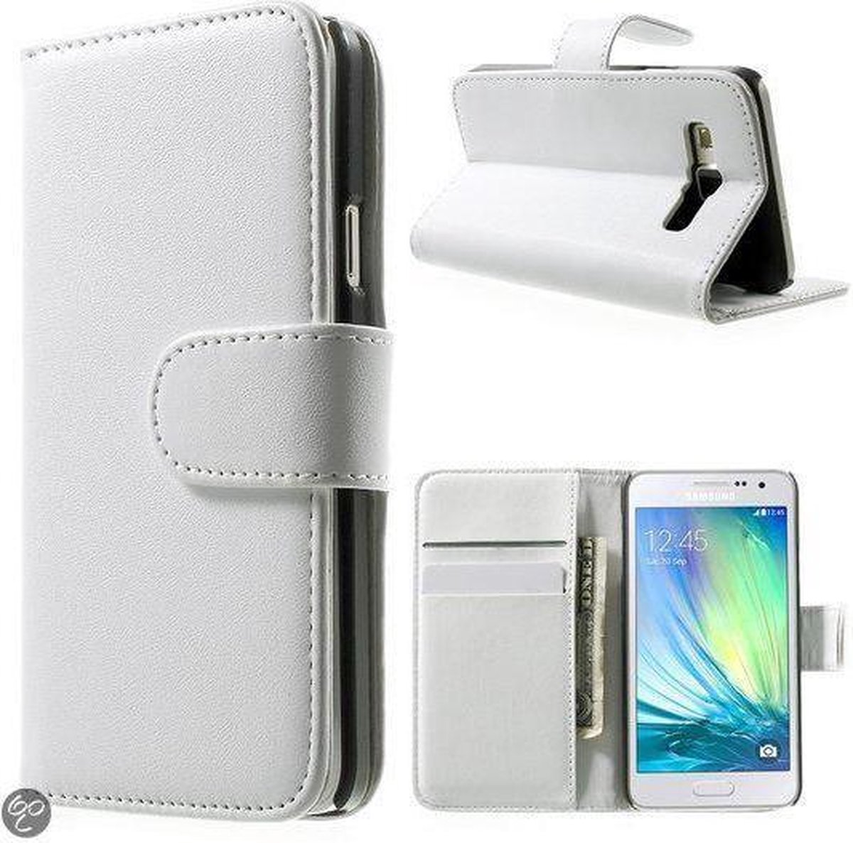 Wit agenda wallet case Samsung Galaxy A3 hoesje