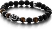 Frank 1967 7FB 0150 - Heren natuurstenen armband - 8 mm Agaat en Tijgeroog met stalen Boeddha - one-size - zwart - bruin