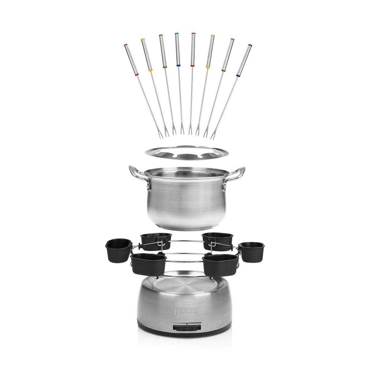 Princess Fonduepan 172680 - Elektrische Fondueset - 8 Personen - Olie, Kaas, Chocolade - Met Sausring - 1.2 Liter - RVS — cadeau in Kookcadeaus - foto 4