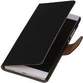 Huawei P8 - Effen Zwart - Book Case Wallet Cover Hoesje