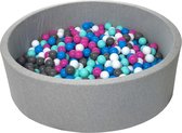 Ballenbad rond - grijs - 125x40 cm - met 600 blauw, wit, roze, grijs en turquoise ballen