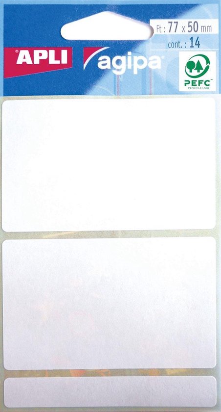 Agipa witte etiketten in etui ft 50 x 77 mm (b x h), 14 stuks, 2 per blad