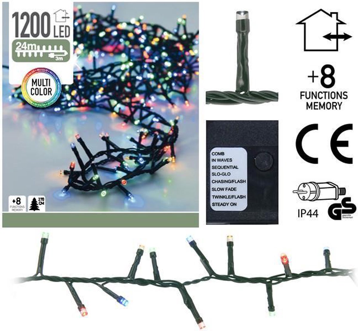 Clusterverlichting / Kerstverlichting / Kerstboomverlichting / Lichtsnoer - Meerkleurig - 24 Meter