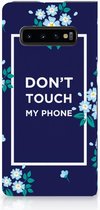 Geschikt voor Samsung Galaxy S10 Plus Standcase Hoesje Flowers Blue DTMP