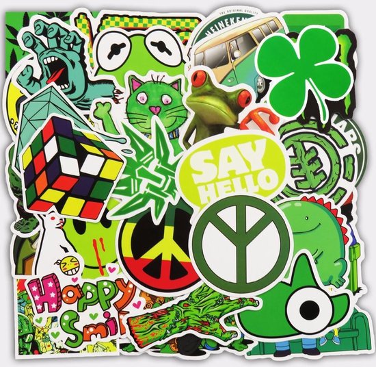 klant Grootte Ziektecijfers Mix van 50 groene stickers voor laptop, skateboard, tas, telefoon etc.  Wietblad,... | bol.com
