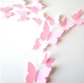 3D Vlinders - Muurdecoratie - Effen Roze