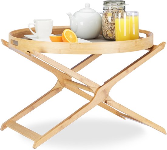 relaxdays bijzettafel bamboe - - vouwtafel met dienblad - houten tafel | bol.com