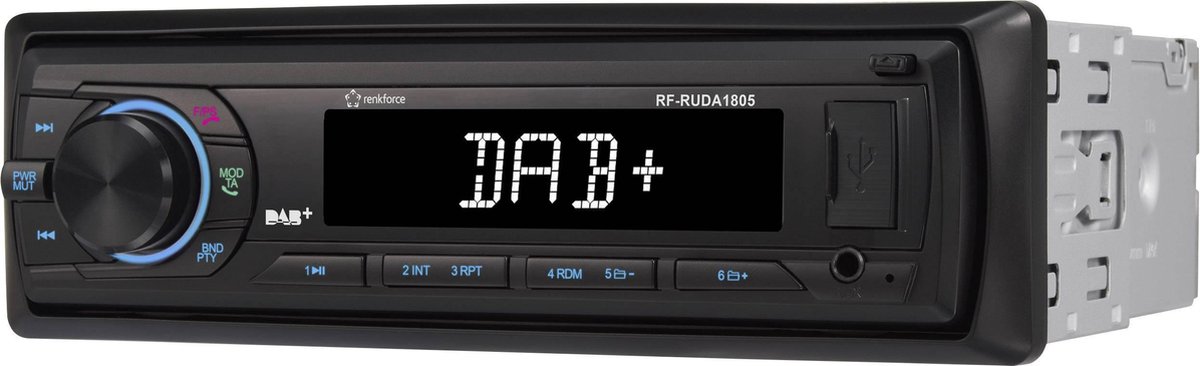 Renkforce RUDAB-1805 Autoradio enkel DIN DAB+ tuner, Incl. DAB-antenne, Bluetooth handsfree