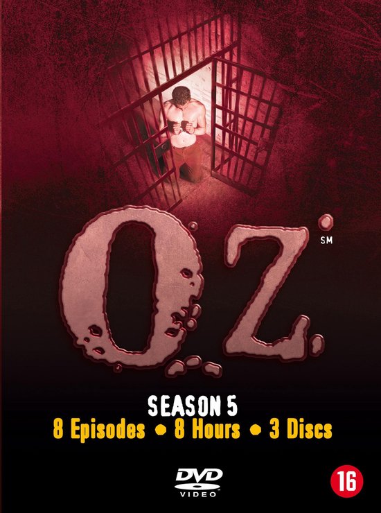 DVD-hoes van Oz seizoen 5 met een man in een gevangeniscel.