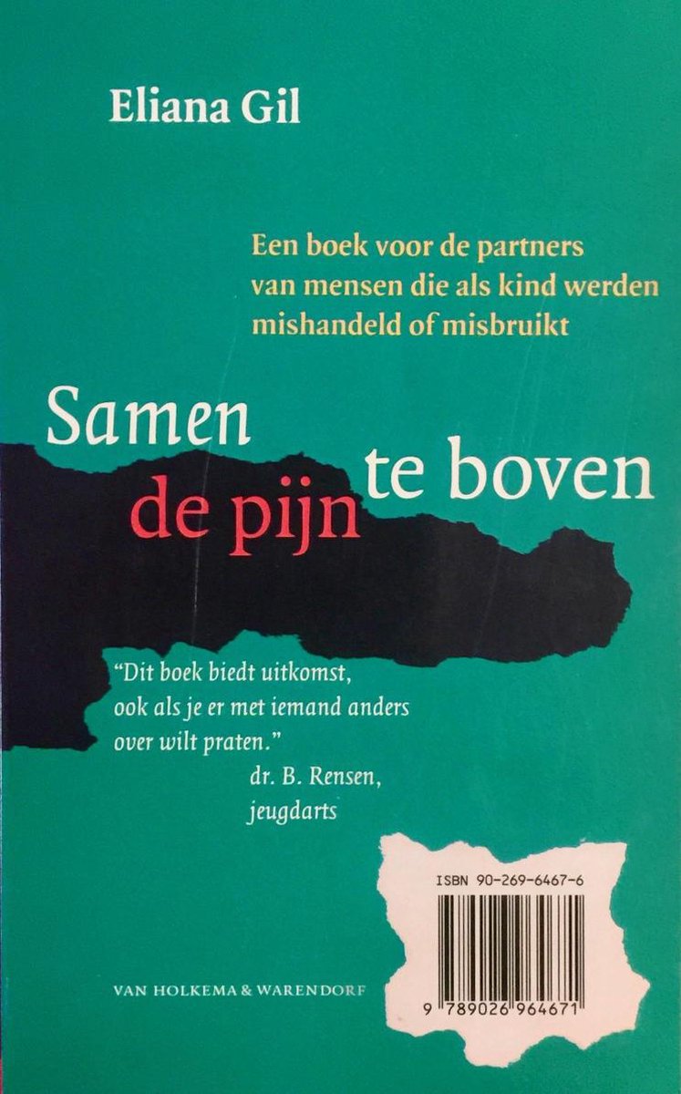 Boek 'Samen de pijn te boven' met groene cover. Titel van Eliana Gil. Tekst in geel en rood. ISBN barcode zichtbaar.