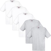 5 Fruit of the Loom Original T-shirts 100% katoen wit en grijs L