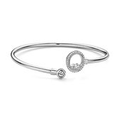 Silventi 910481548 Zilveren spang armband - zirkonia cirkel ornament 53 mm - one-size - zilverkleurig