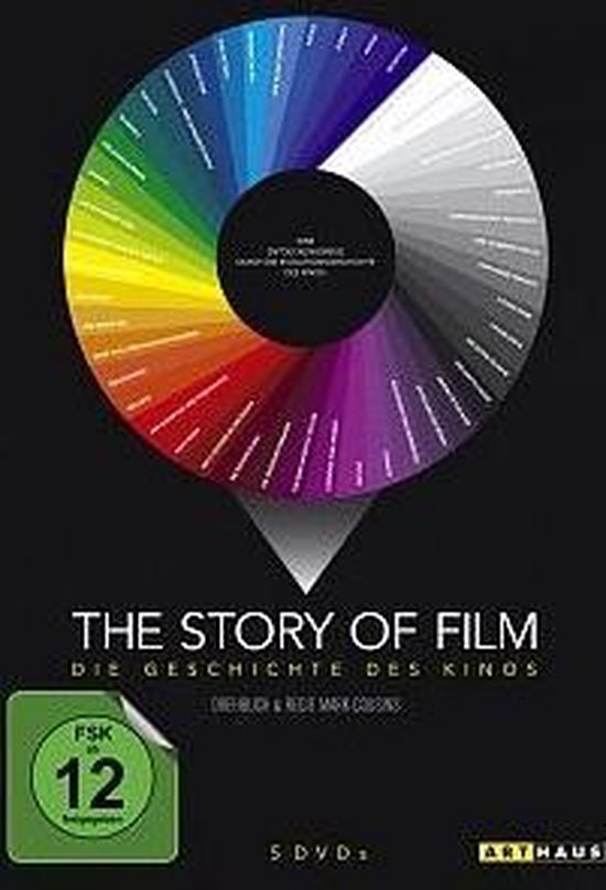 La couverture montre une roue chromatique de films, 'The Story of Film: Die Geschichte des Kinos' et FSK 12.