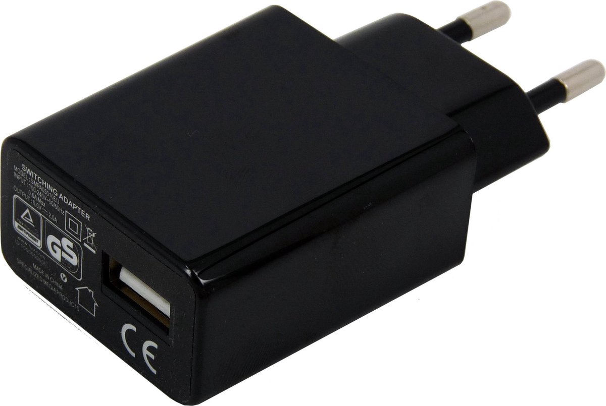 Gebra 5V 2A 10W 1 poort USB Oplader Adapter + 3 Meter TYPE C - USB C Kabel  Zwart