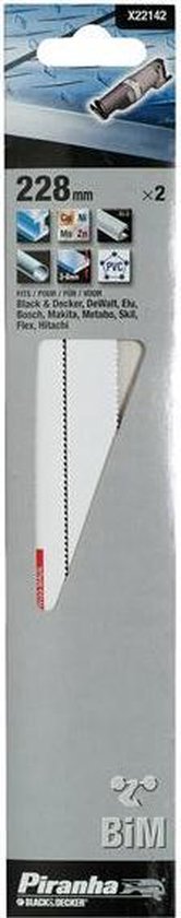 Piranha Reciprozaagblad Metaal, flexibel, recht, "HI TECH" kwaliteit voor 3-8mm, 1,8mm tandsteek -2 stuks-, 228mm X22142