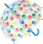 Paraplu transparant met handjes multicolor automatisch - 72 cm - met blauw handvat