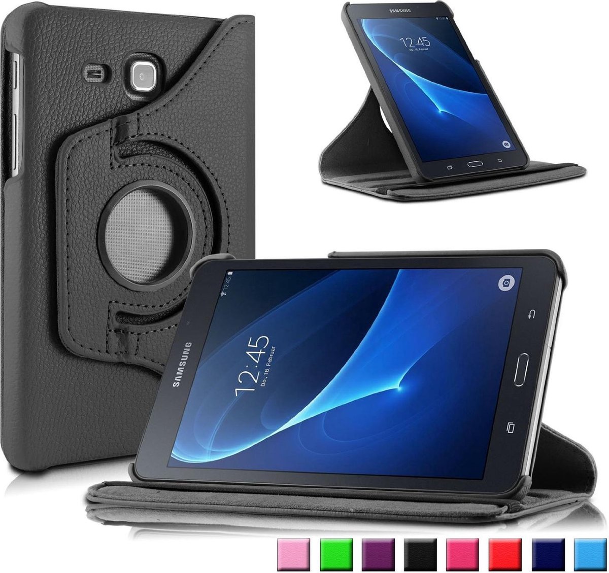 Xssive Tablet Hoes Case Cover 360° draaibaar voor Samsung Galaxy Tab A 7 inch T280 T285 Zwart