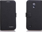 Echt Leer cover Nuoku - Samsung Galaxy S4 Mini  hoesje  Lederen Book Case Zwart