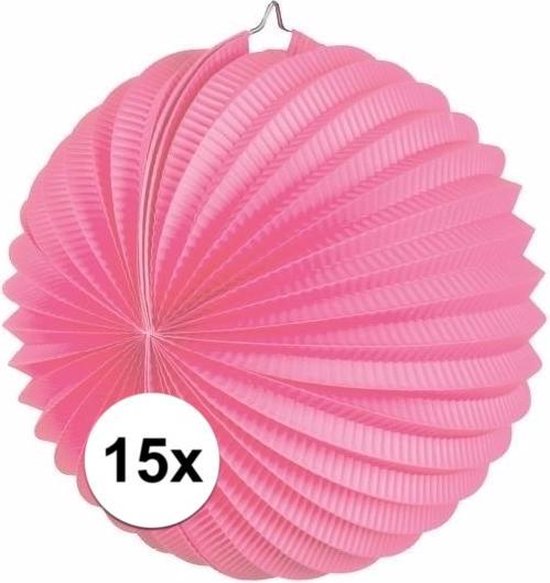 15x Lampionnen roze 22 cm - Merkloos