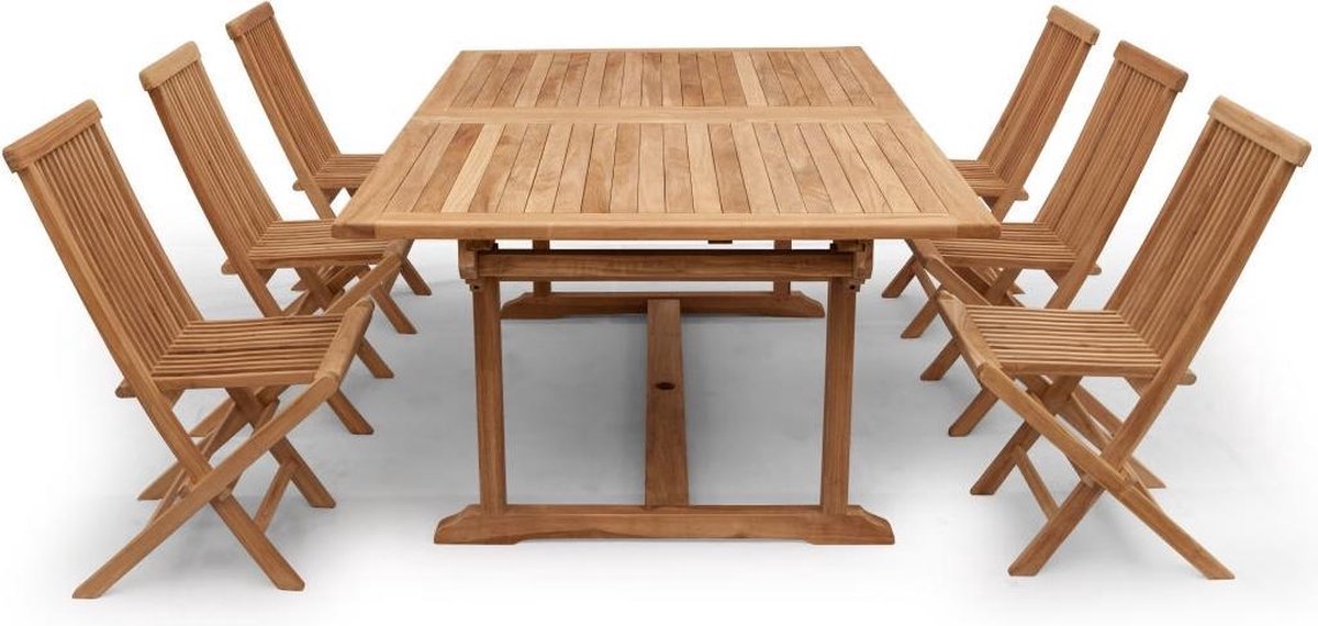 Teakea - Teak Tuinset Summer | Uitschuifbare tuintafel Rechthoekig | 6 Tenerif Vouwbare Tuinstoelen