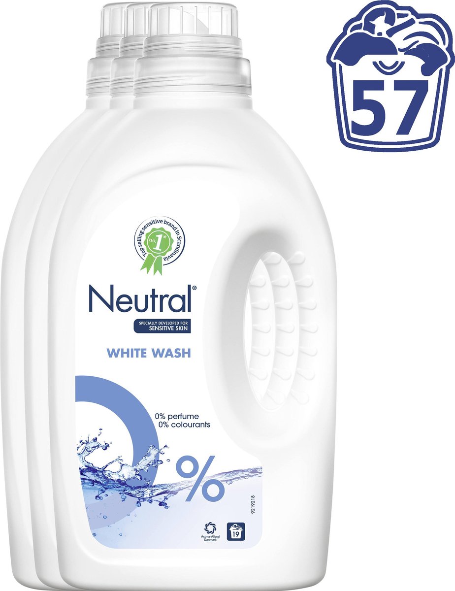 Neutral Wit Parfumvrij - 60 wasbeurten - Wasmiddel - 3 stuks - Voordeelverpakking