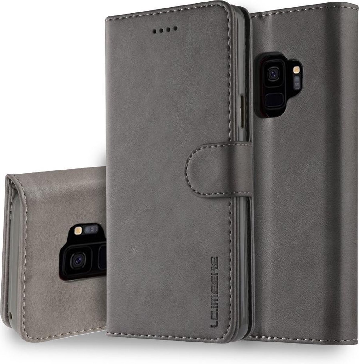 LC.IMEEKE Luxe Book Case - Geschikt voor Samsung Galaxy S9 Hoesje - Grijs
