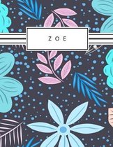 Zoe: Personalized blue flowers sketchbook with name