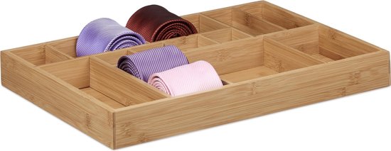 Relaxdays bestekbak, uitschuifbaar, 5-7 vakken, HxBxD: ca. 5 x 28,5 x 35,5 cm, keuken, besteklade organizer, natuur