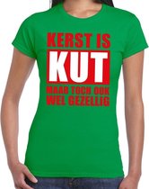 Foute Kerst t-shirt Kerst is kut maar toch ook wel gezellig groen voor dames L