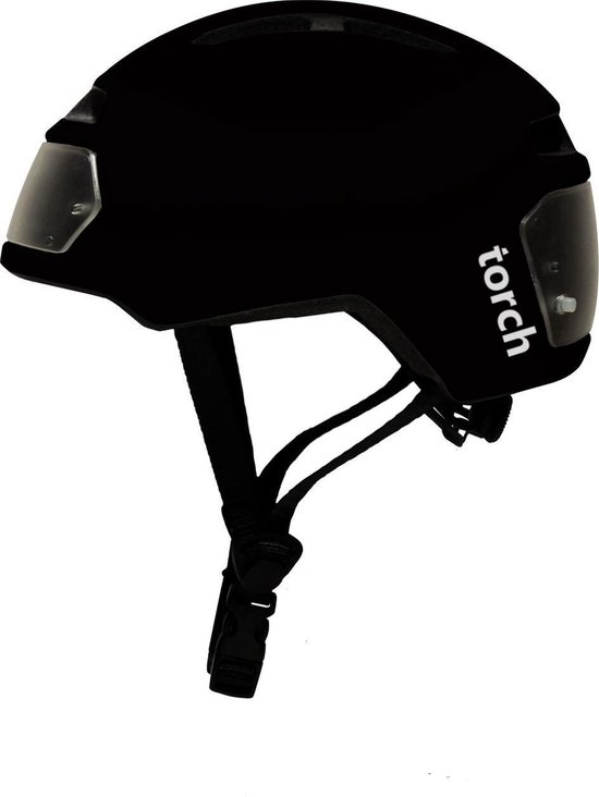Torch T2 Black fietshelm met ingebouwde voor en achter verlichting bol