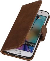 Hout Bruin Samsung Galaxy S6 Edge - Book Case Wallet Cover Hoesje
