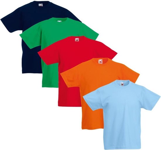 5x Fruit of the Loom Original Kids T-shirt multi-kleur maat 104