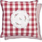 Clayre & Eef - Katoenen kussen hoes - met grote ruiten -  40x40cm - Rood Wit - Sierkussen - Hoes - Kussen