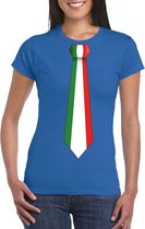 Blauw t-shirt met Italiaanse vlag stropdas dames - Italie supporter S