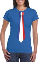 Blauw t-shirt met Franse vlag stropdas dames - Frankrijk supporter S