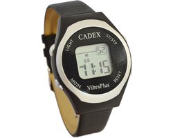 Cadex Vibra Plus -medicijnhorloge - tot 8 dagelijkse alarmen - tril en/of geluid alarm - lock functie- leder band