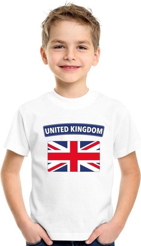 T-shirt met Groot Brittannie/ Engelse vlag wit kinderen