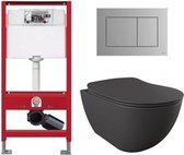 Tece Toiletset - Inbouw WC Hangtoilet wandcloset - Creavit Mat Antraciet Tece Now Mat Chroom