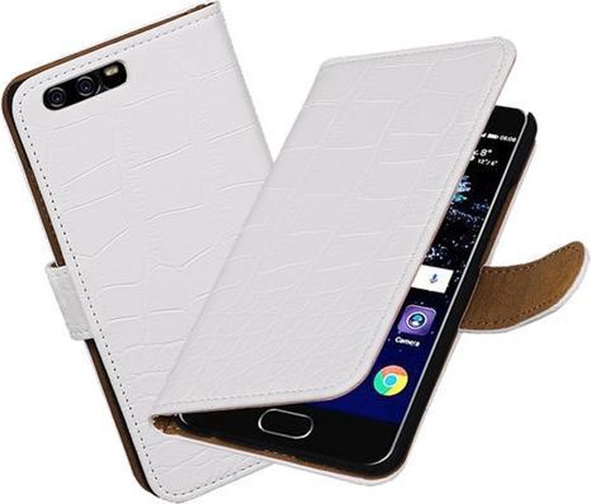 BestCases.nl Wit Krokodil booktype wallet cover hoesje Huawei P10